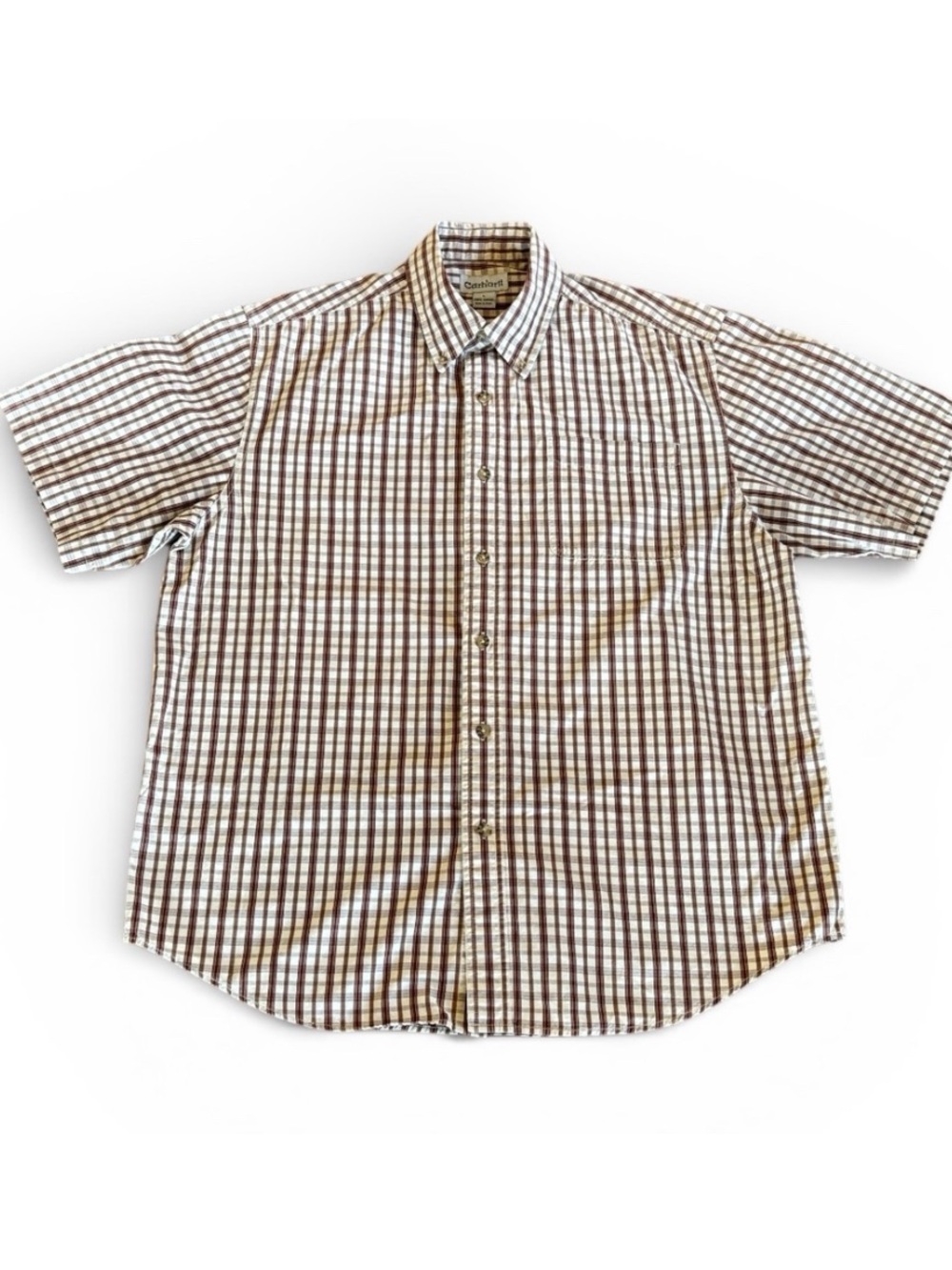 Carhartt Brown Plaid Short Sleeved Button Down Cotton Shirt Size L